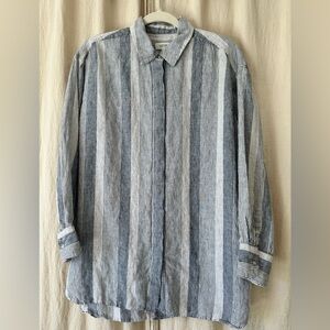 Haven Well Within Linen Navy Striped Button-Up Shirt